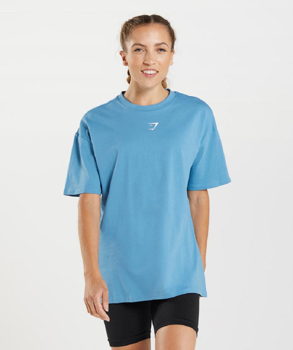 Gymshark Fraction Oversized Ženske T Shirts Plave | HR 3284GSO